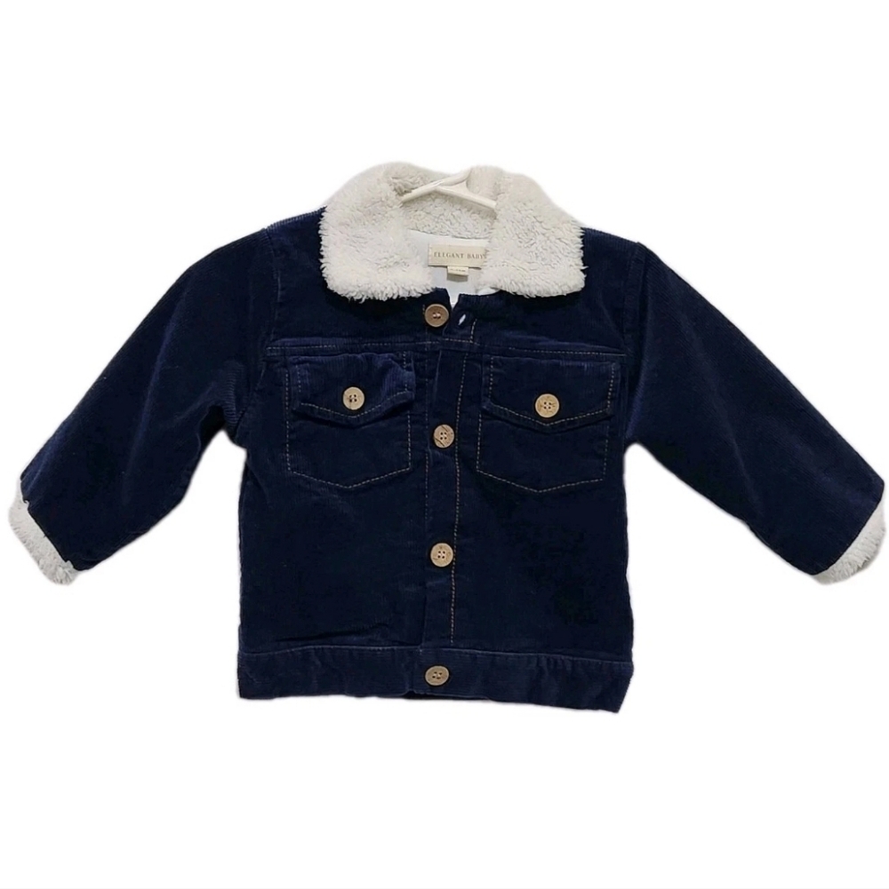 Elegant Baby Boys 9-12 Month Blue Corduroy Jacket Sherpa Trim Button Up
